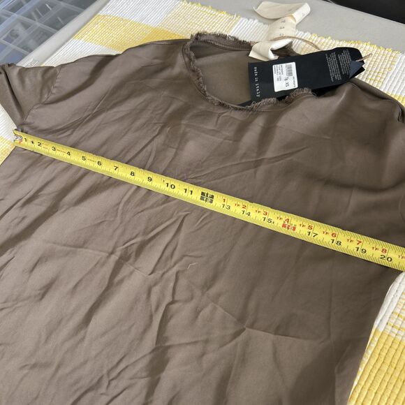 SANCTAMUERTE Top Raw Hem Brown Blouse Size XS Fringes Long Sleeve Oversize Boxy - Picture 10 of 11